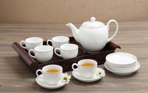 bộ ấm chén uống trà cao cấp nhập khẩu màu trắng đơn giản