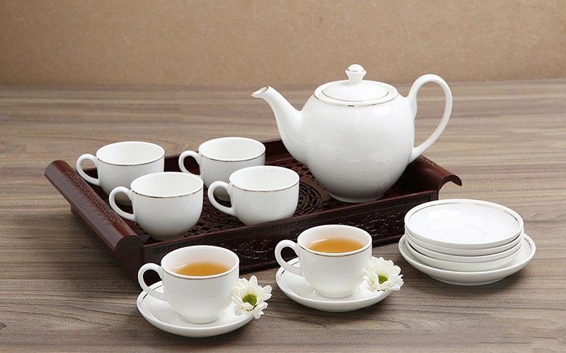 bộ ấm chén uống trà cao cấp nhập khẩu màu trắng đơn giản