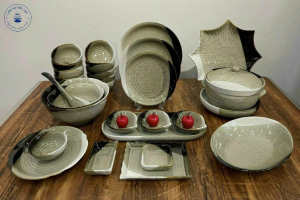 Bộ bát đĩa men hỏa biến ba màu sang trọng